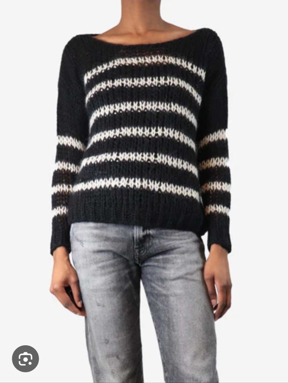 Saint Laurent Paris Womens Laine Wool Mohair Striped Sweater Xl Black